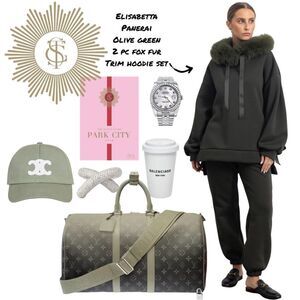 NEW Limited Edition 2 piece Olive Fox Fur Trimmed Jogger Set